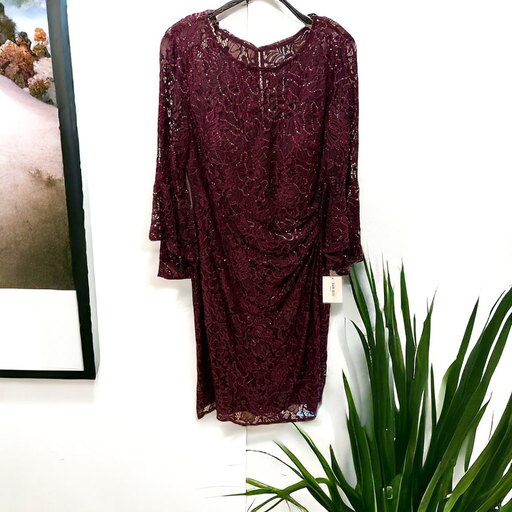 Draped Bell Sleeve Glitter Lace Cocktail Dress Size 12